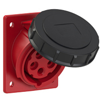 Pin and Sleeve Receptacle Outlet Devices 888-1276-NS IEC 60309 Panel Mount Receptacle Angled Type, IP67 Rated, 20A 200-415V, 16A 220/380-240/415V, 6H, IEC 309 International Pin and Sleeve Devices 